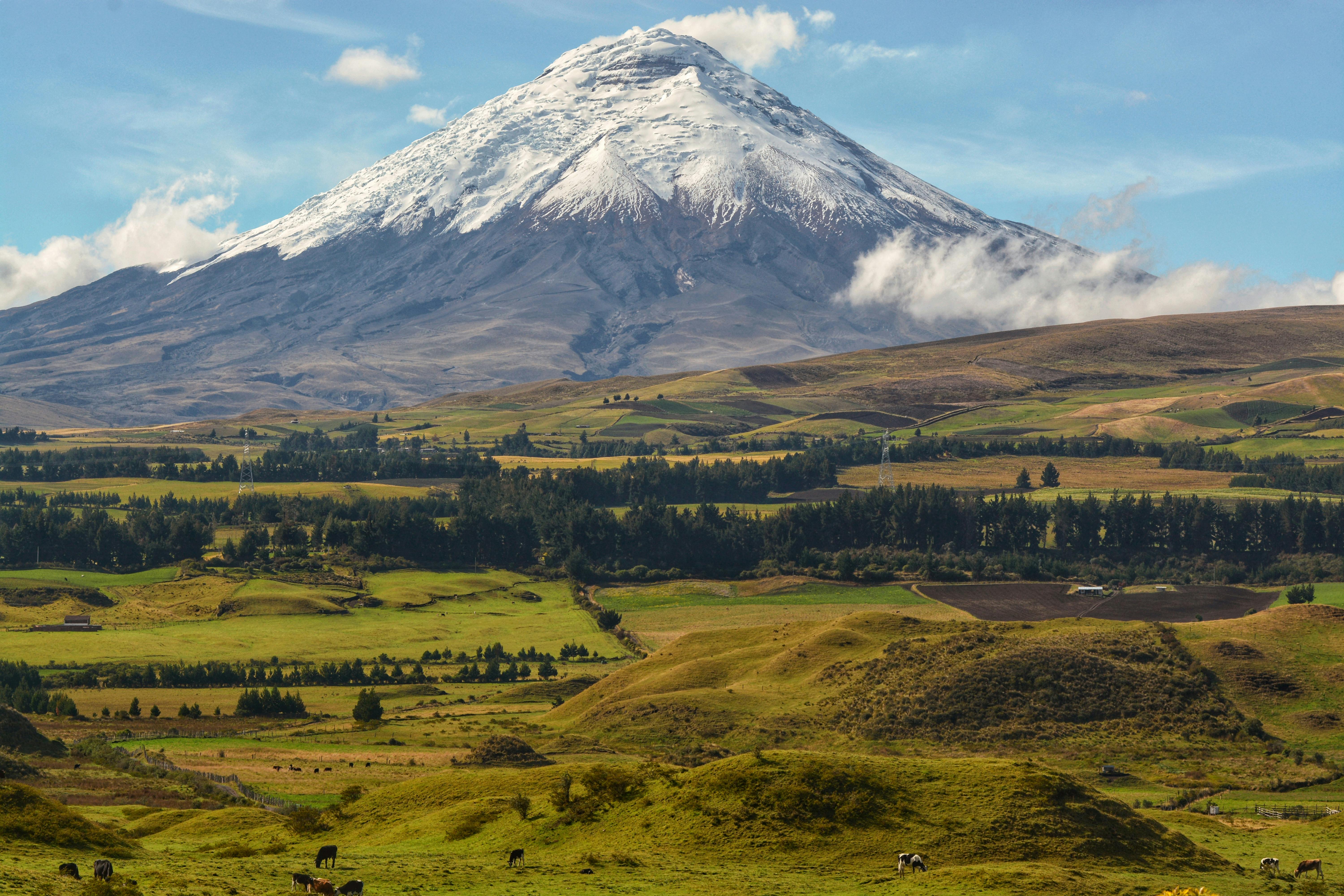 Mountain peaks and ancient ruins in South America